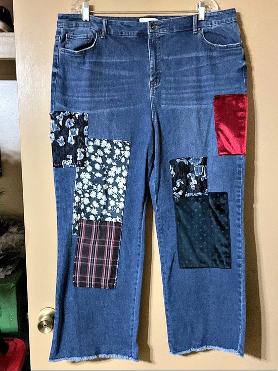 LOGO by Lori Goldstein Denim - LOGO Special Edition Wide Leg Patchwork Jeans